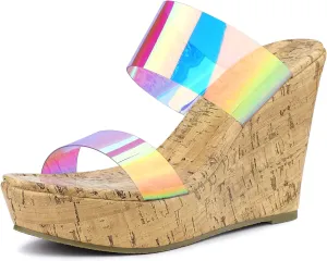 Allegra K Women's Clear Platform Transparent Straps Wedge Heels Sandals