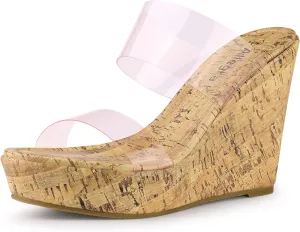 Allegra K Women's Clear Platform Transparent Straps Wedge Heels Sandals