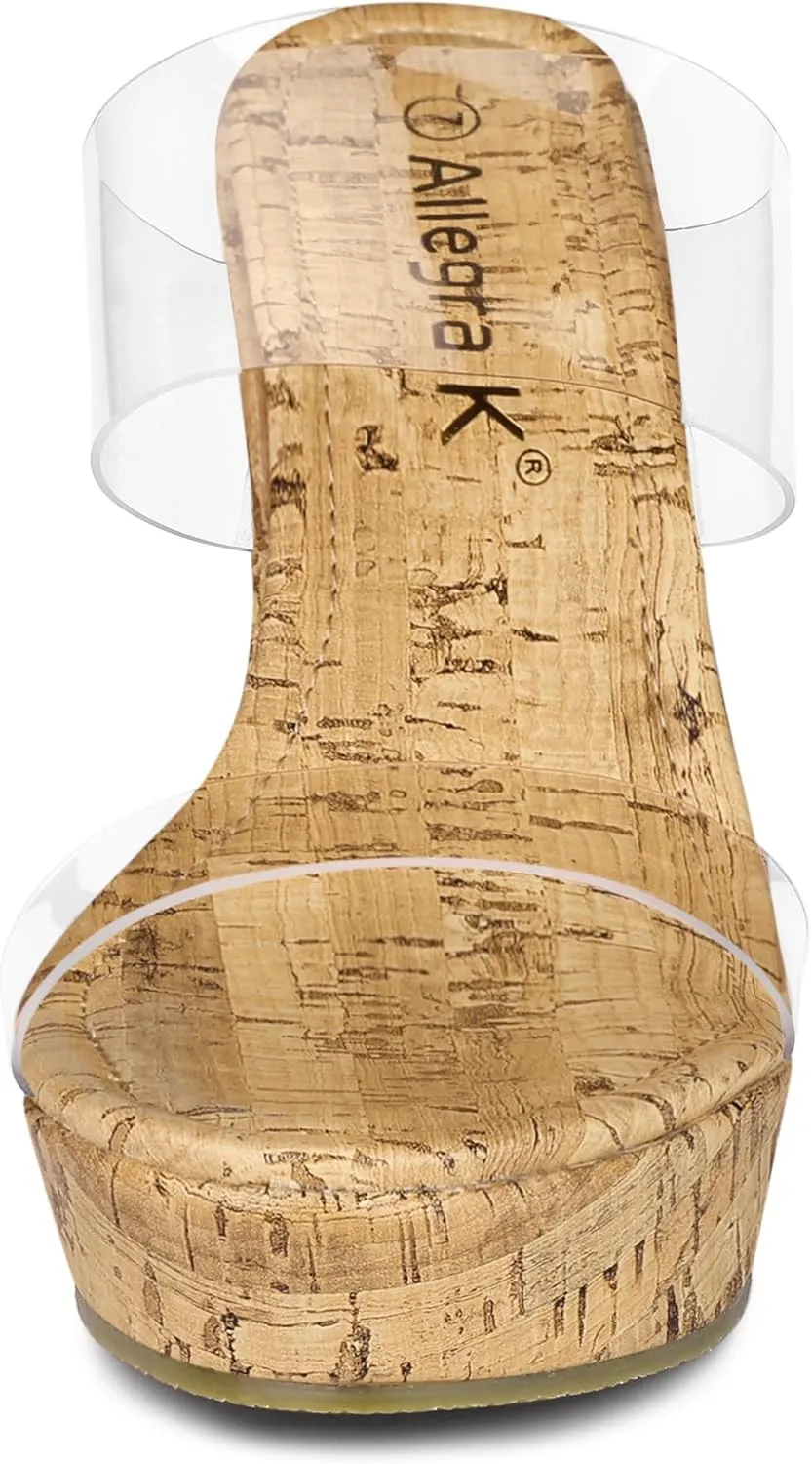 Allegra K Women's Clear Platform Transparent Straps Wedge Heels Sandals
