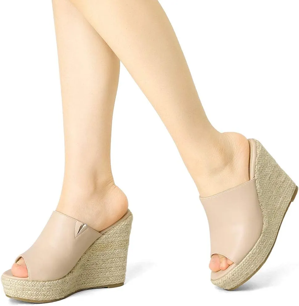 Allegra K Women's Slip on Platform Sandals Espadrilles Wedges Slides Mules