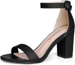 Allegra K Women's Solid Open Toe Buckle Block Heel Ankle Strap Sandals