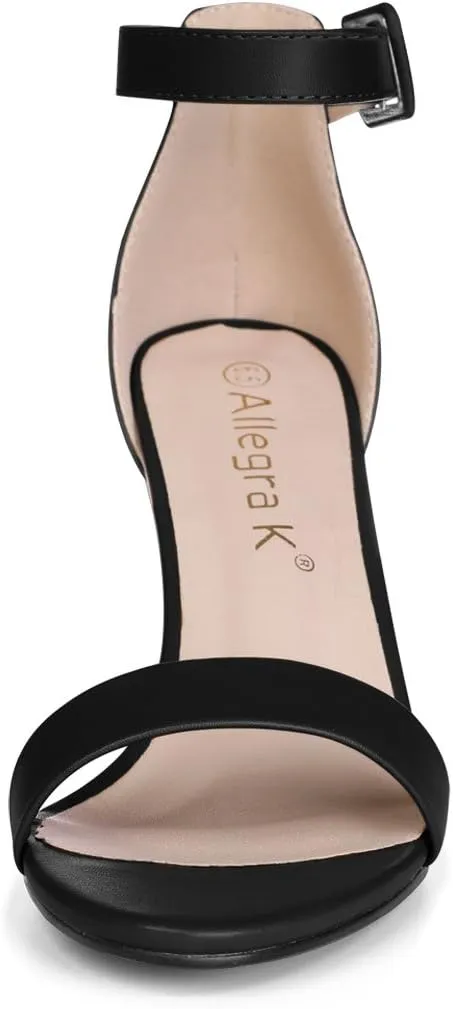 Allegra K Women's Solid Open Toe Buckle Block Heel Ankle Strap Sandals