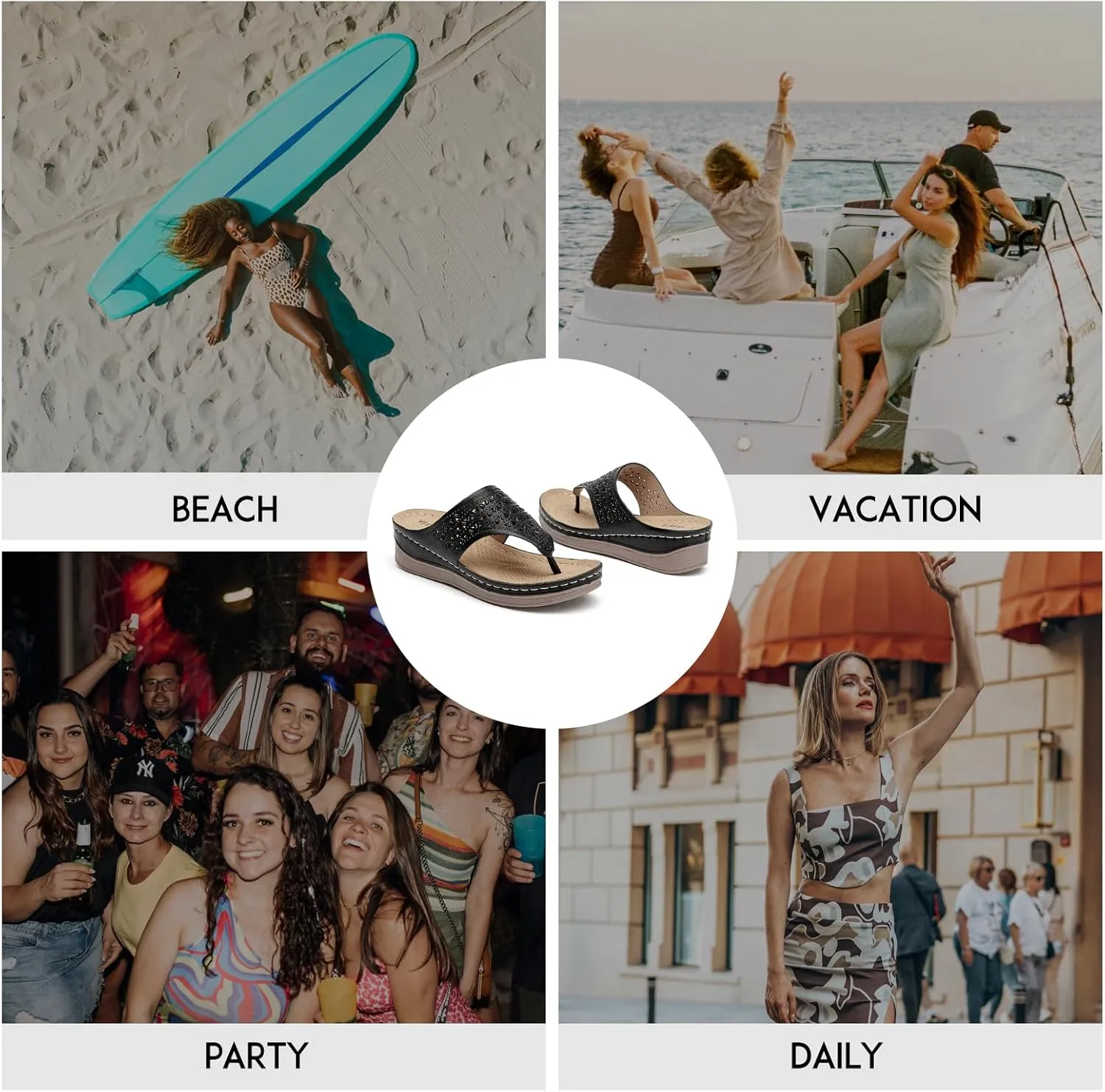 ALLOT Women's Comfortable Flip Flops Slip On Arch Support Platform Wedge Thong Sandals Rhinestone Hollow out Dressy Summer Slide Beach Walking Shoes