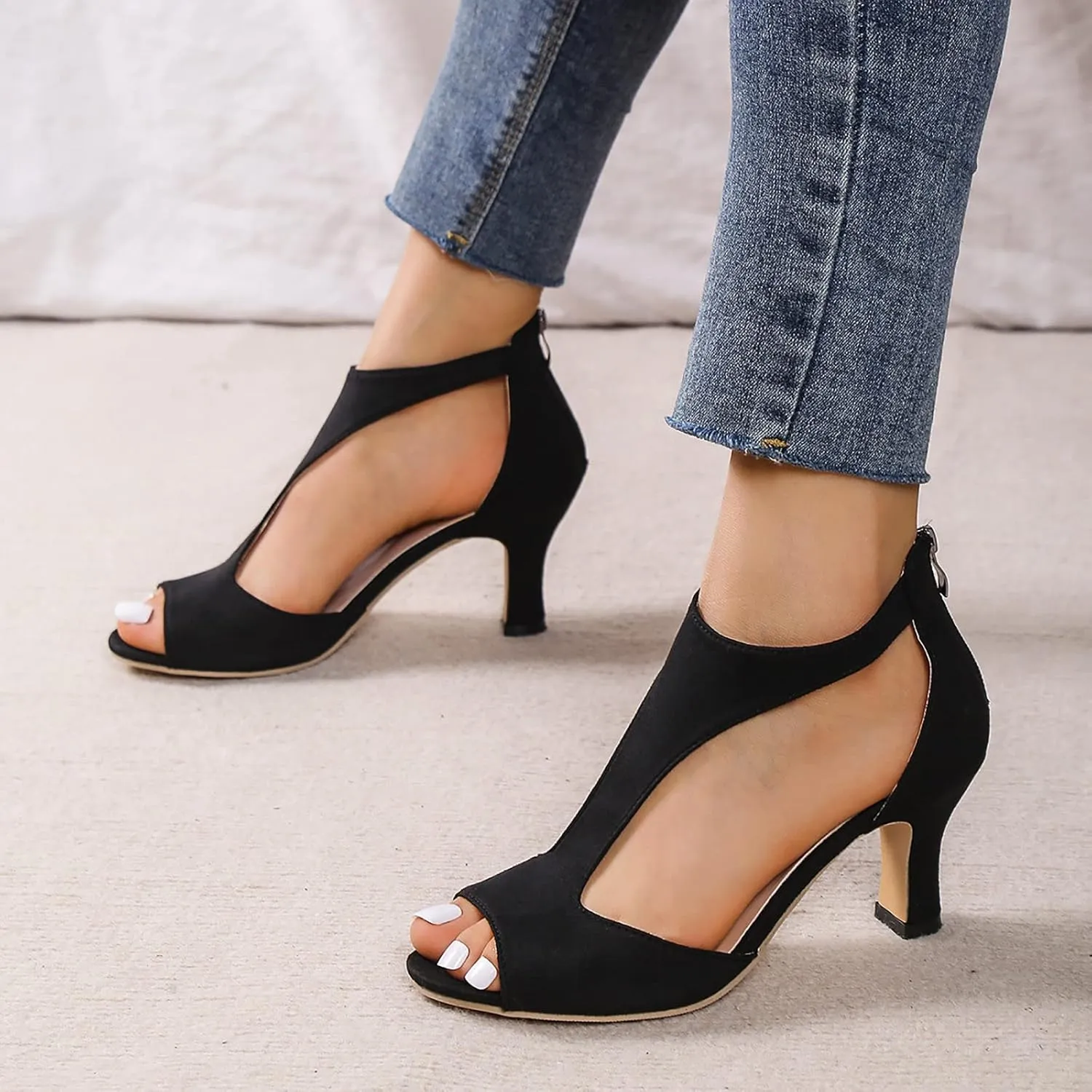 AMDBEL Summer Sandals for Women 2024, Women's Open Toe Strappy Stiletto Heels Dress Sandal Low Heel Peep Toe Wedding Shoes