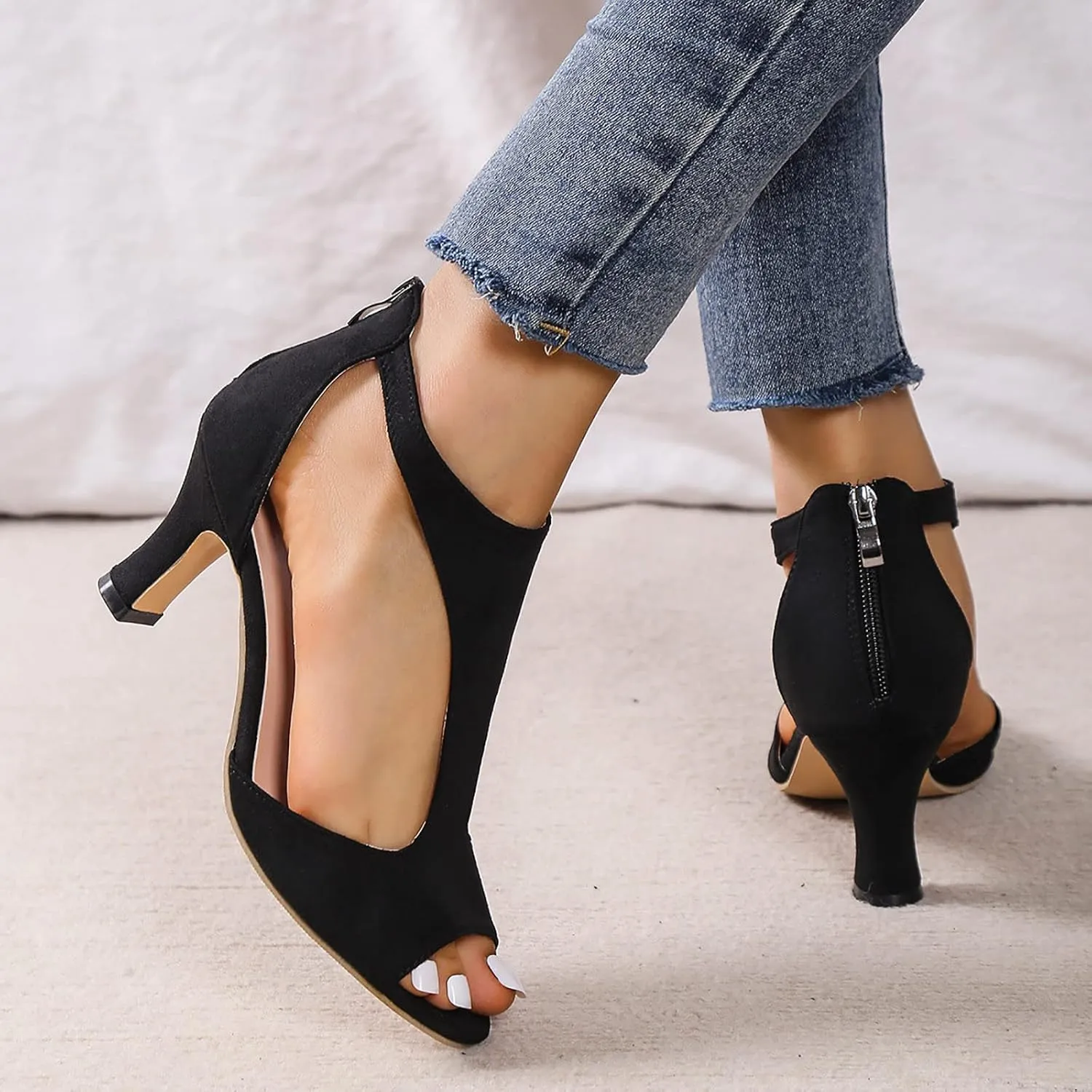 AMDBEL Summer Sandals for Women 2024, Women's Open Toe Strappy Stiletto Heels Dress Sandal Low Heel Peep Toe Wedding Shoes