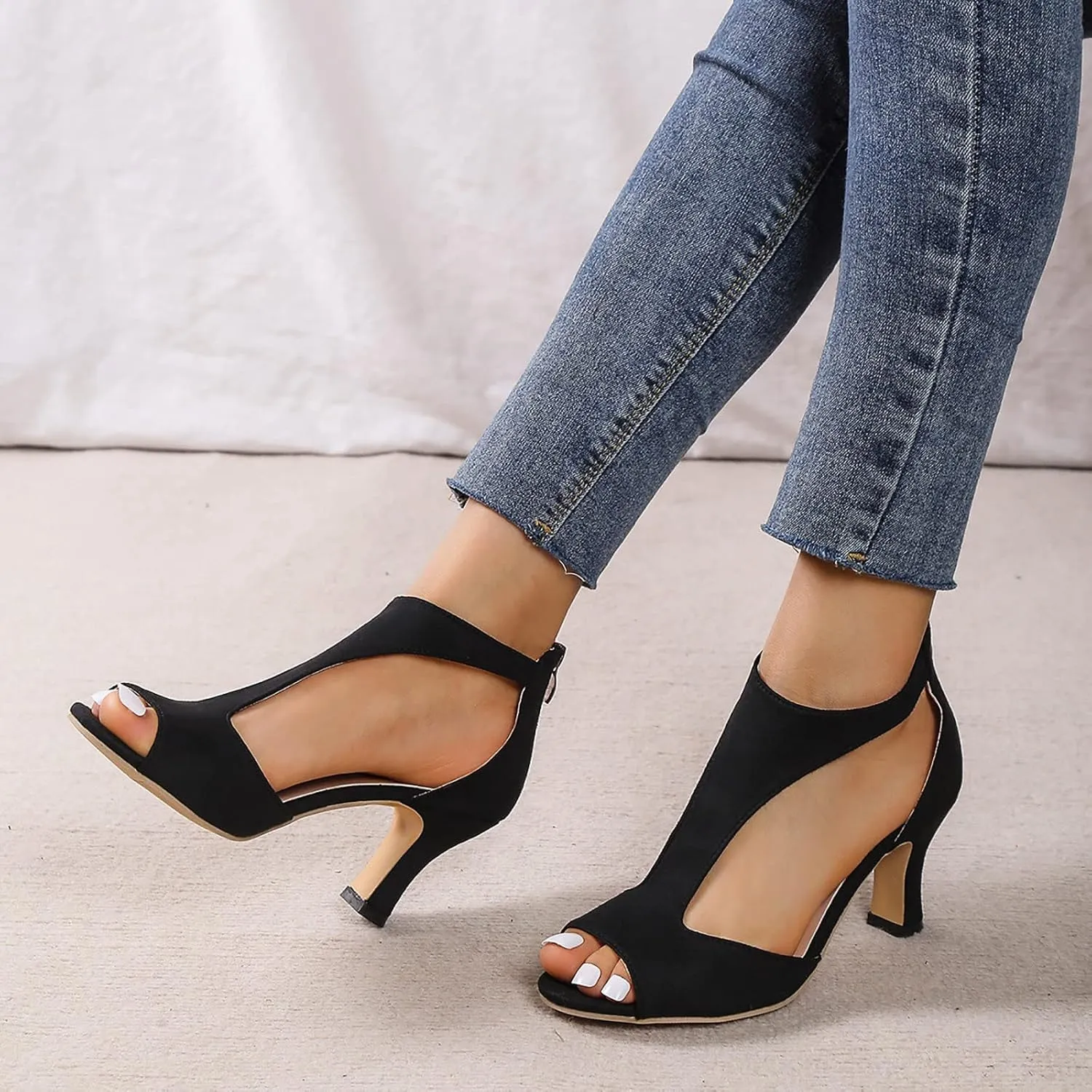 AMDBEL Summer Sandals for Women 2024, Women's Open Toe Strappy Stiletto Heels Dress Sandal Low Heel Peep Toe Wedding Shoes