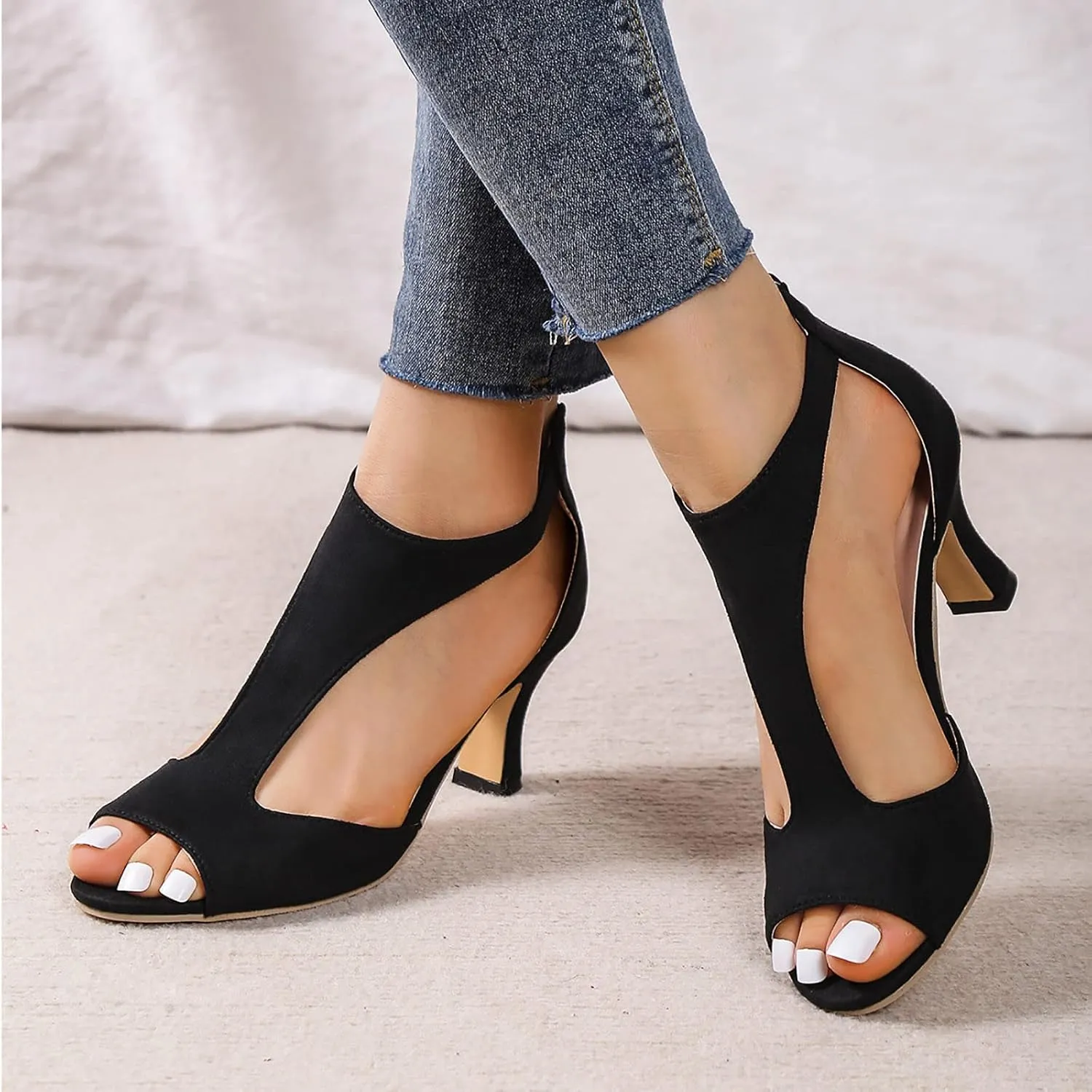 AMDBEL Summer Sandals for Women 2024, Women's Open Toe Strappy Stiletto Heels Dress Sandal Low Heel Peep Toe Wedding Shoes