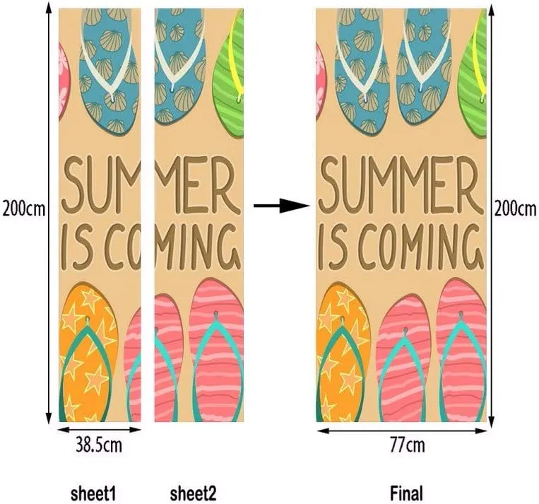 A.Monamour Beach Flip Flop Slippers On Sandy Summer Beach Brown Background Picture Print Eco-Friendly Vinyl Room Door Decals Wallpaper Wall Murals Removable Door Stickers Posters DIY Art Decors