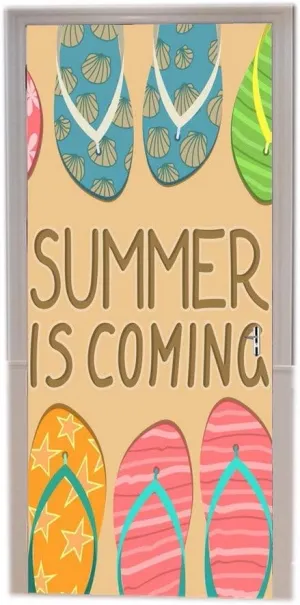 A.Monamour Beach Flip Flop Slippers On Sandy Summer Beach Brown Background Picture Print Eco-Friendly Vinyl Room Door Decals Wallpaper Wall Murals Removable Door Stickers Posters DIY Art Decors