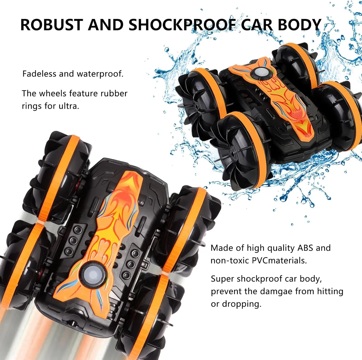 Amphibious RC Car for Kids, 4WD 2.4GHz Stunt Vehicle with Gesture & Remote Dual Control, 360° Spins, Waterproof All-Terrain with LED Lights, Birthday for Boys Girls, Beach Pool Toy