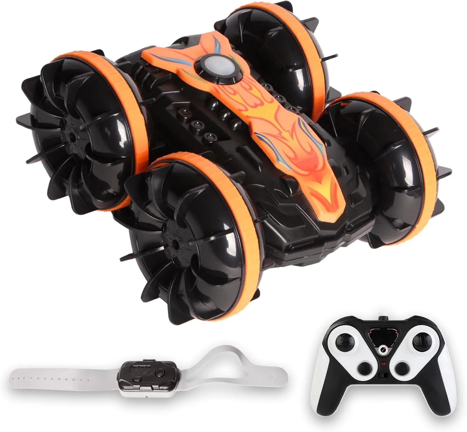Amphibious RC Car for Kids, 4WD 2.4GHz Stunt Vehicle with Gesture & Remote Dual Control, 360° Spins, Waterproof All-Terrain with LED Lights, Birthday for Boys Girls, Beach Pool Toy