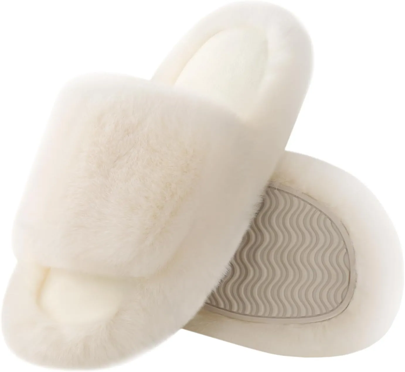 Ankis Womens’s Slippers Comfy Memory Foam House Open Toe Fuzzy Slipper Plush Indoor Outdoor Slide Furry Platform Fur Lined Shoes