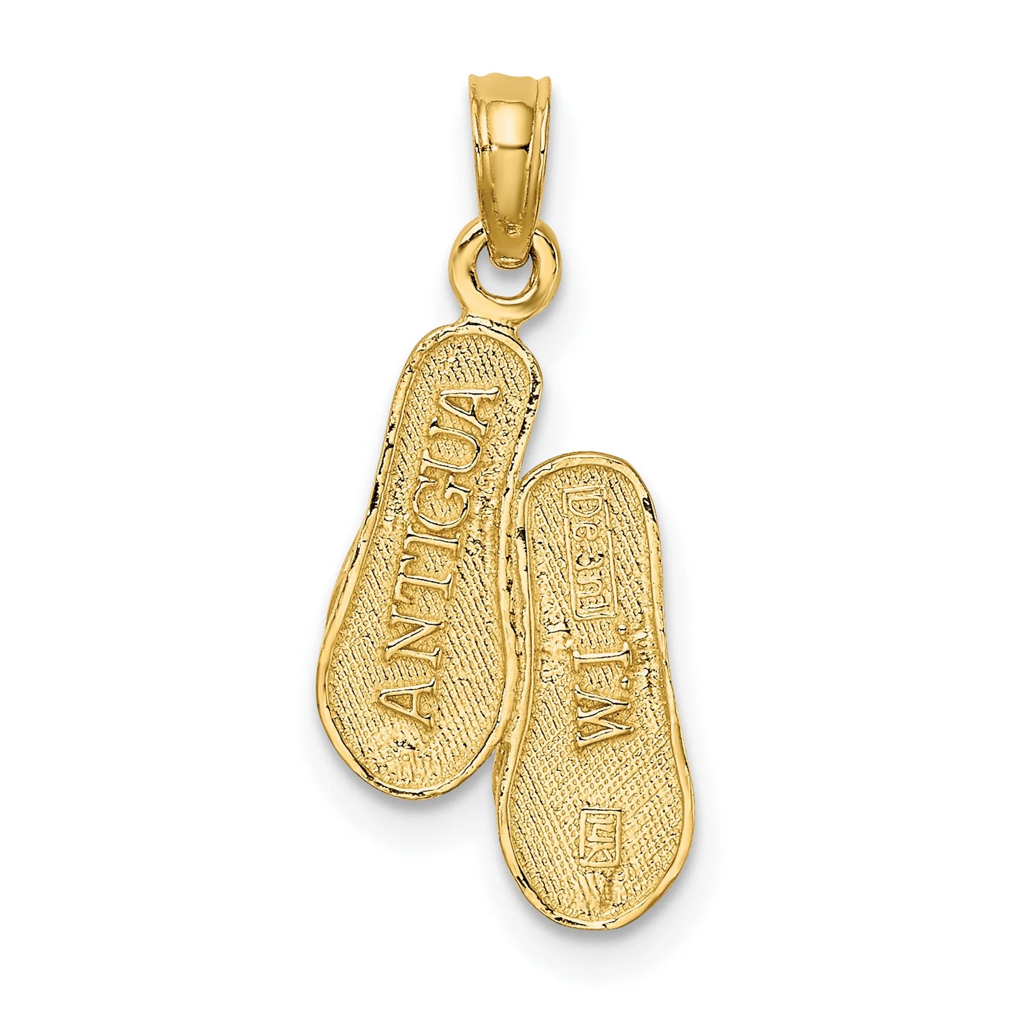 ANTIGUA W.I. Double Flip-Flop Charm Pendant in Real 14k Yellow Gold
