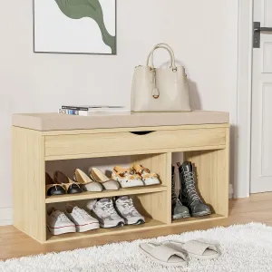 Apicizon 31 Inches Storage Bench, Shoe Bench with Flip Top Storage Space and Padded Cushion, Wooden Entryway Bench for Entryway, Living Room, 2-Tier Shoe Rack Organizer, Natural