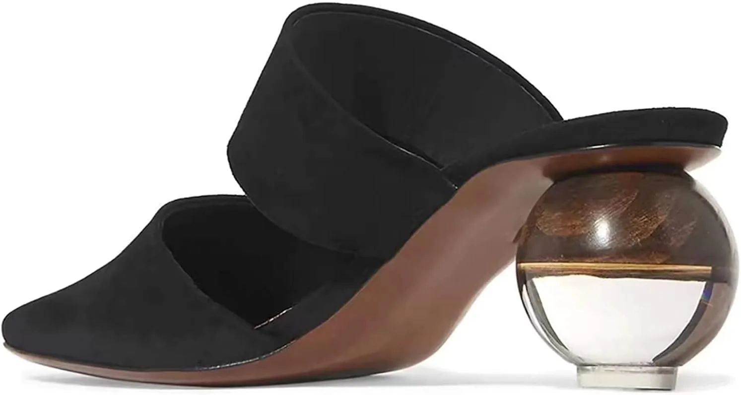 Axellion Mule Slipper for Women, Abnormal Heel Sandals Round Toe Mule Shoes Spherical Sandal Slides for Party Evening