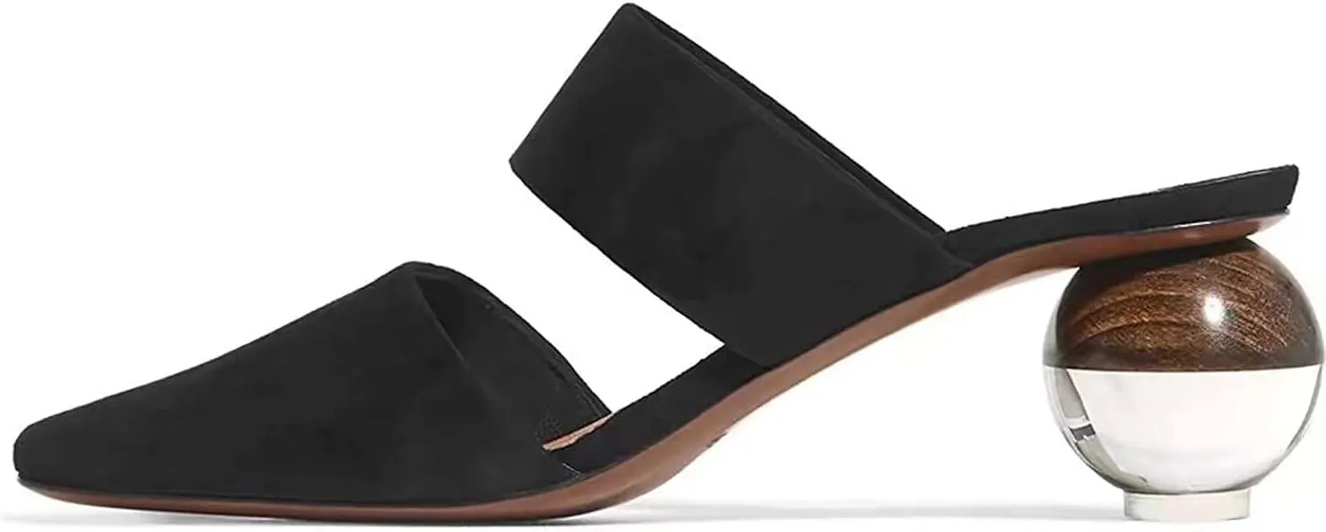 Axellion Mule Slipper for Women, Abnormal Heel Sandals Round Toe Mule Shoes Spherical Sandal Slides for Party Evening