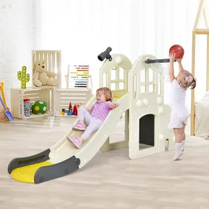 BABY JOY Toddler Large Slide, 6 in 1 Slide for Kids with Basketball Hoop, Ring Toss, 2 in 1 Convertible Climbing Way, Freestanding Kids Slide Climber Set for Indoors Outdoor Boys Girls Gifts Present