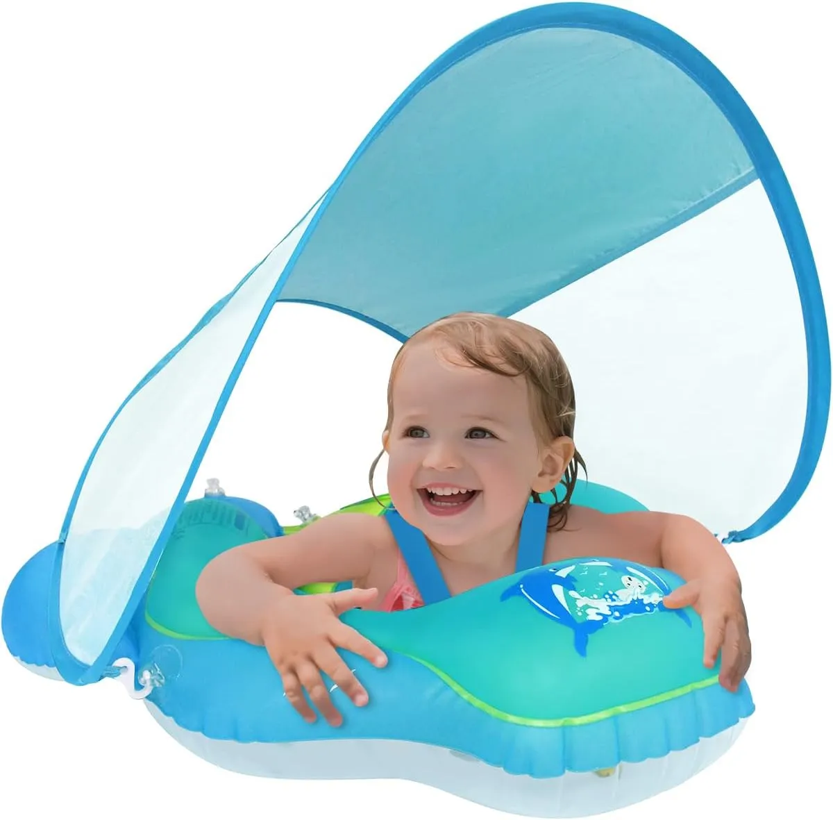 Baby Pool Float, Meegoo Baby Swim Float with Removable Canopy and UPF50  Protection, Infant Inflatable Pool Float for Babies Age of 3-36 Months,Swimming Trainer