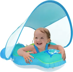Baby Pool Float, Meegoo Baby Swim Float with Removable Canopy and UPF50  Protection, Infant Inflatable Pool Float for Babies Age of 3-36 Months,Swimming Trainer