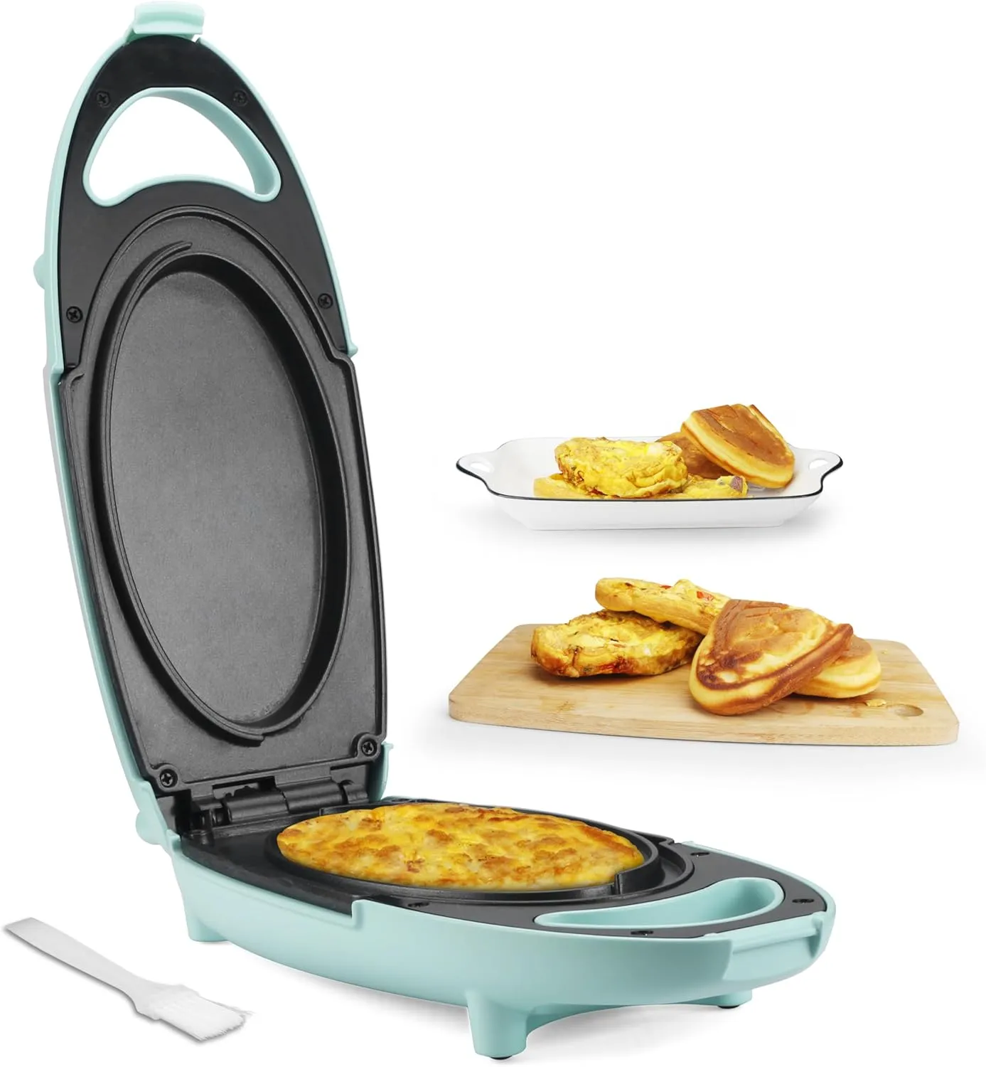 Baker’s Friend Omelette Maker Electric, Omelette Pan Nonstick, Frittata Pan & Egg Pan, Double Sided Pan for Breakfast, Individual Flip Omelette Makers Electric, Aqua