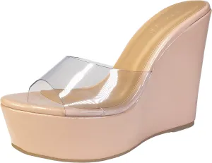 BAMBOO® Women's Clear Band Platform Wedge Slide