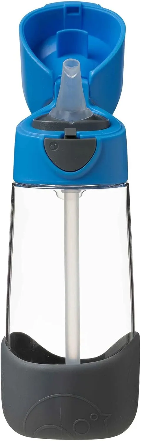 b.box 15 oz Tritan Drink Bottle: Kids Water Bottle w/Straw & Lid for School, Travel, Daycare. Spill & Leak Proof. Easy Grip Triangle Shape. BPA Free, Dishwasher Safe.