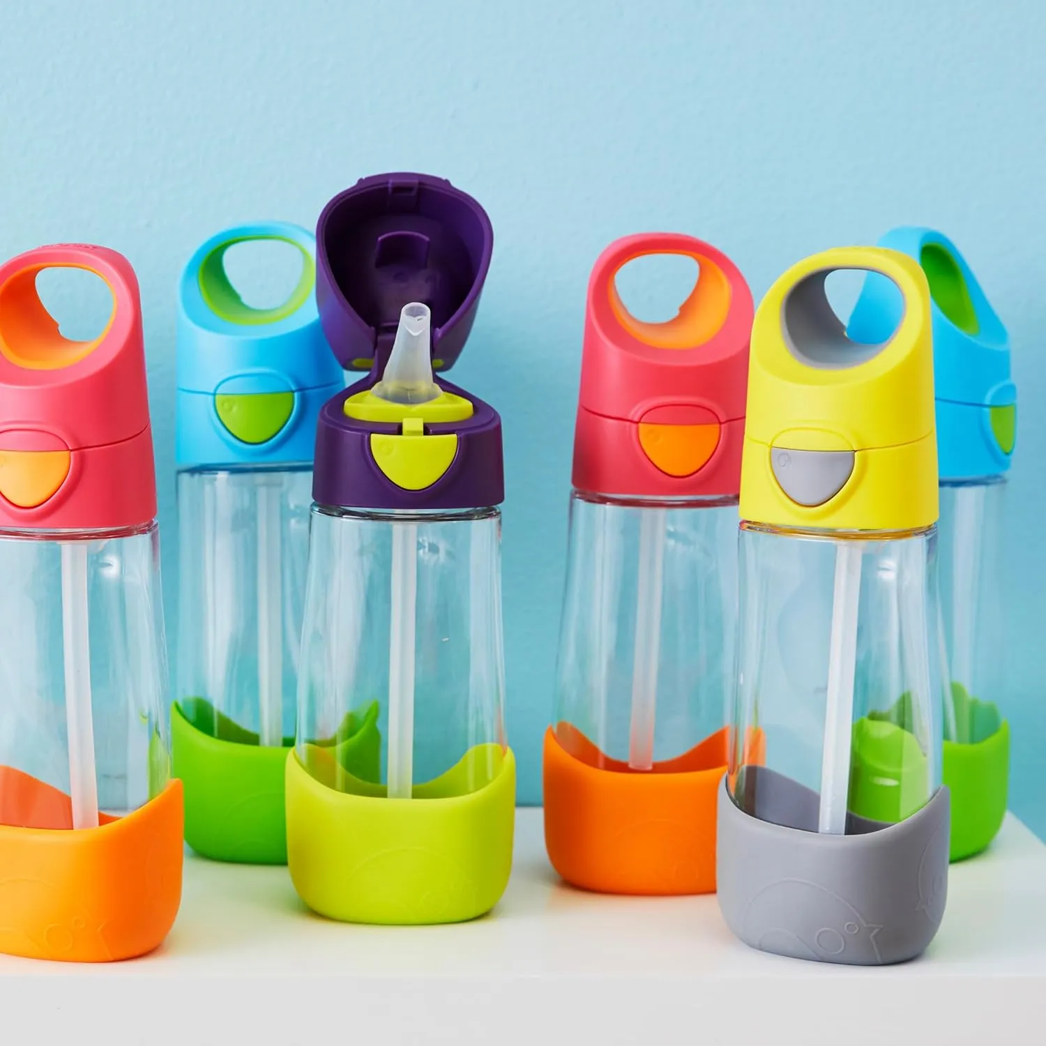 b.box 15oz Tritan Drink Bottle: Modern Water Bottle with Flip Straw for Toddlers & Kids. Spill Proof, Leak Proof, BPA Free. Great for School/Daycare or Next Step after Sippy Cups (Ocean Breeze)