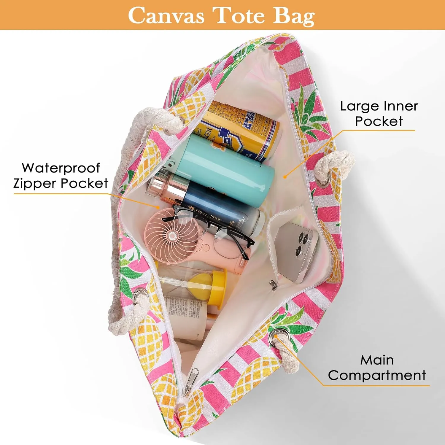 Beach Bags For Women - Large Beach Bags with Zipper Waterproof Sandproof Swim Pool Beach Bag