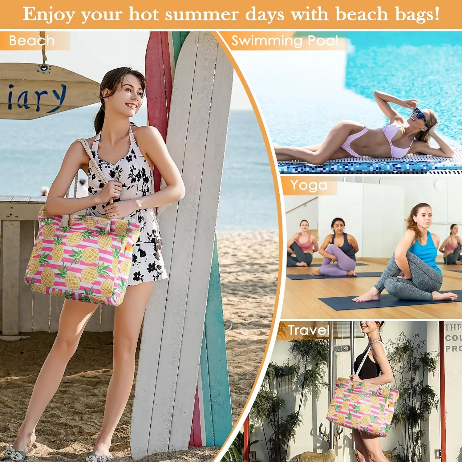 Beach Bags For Women - Large Beach Bags with Zipper Waterproof Sandproof Swim Pool Beach Bag