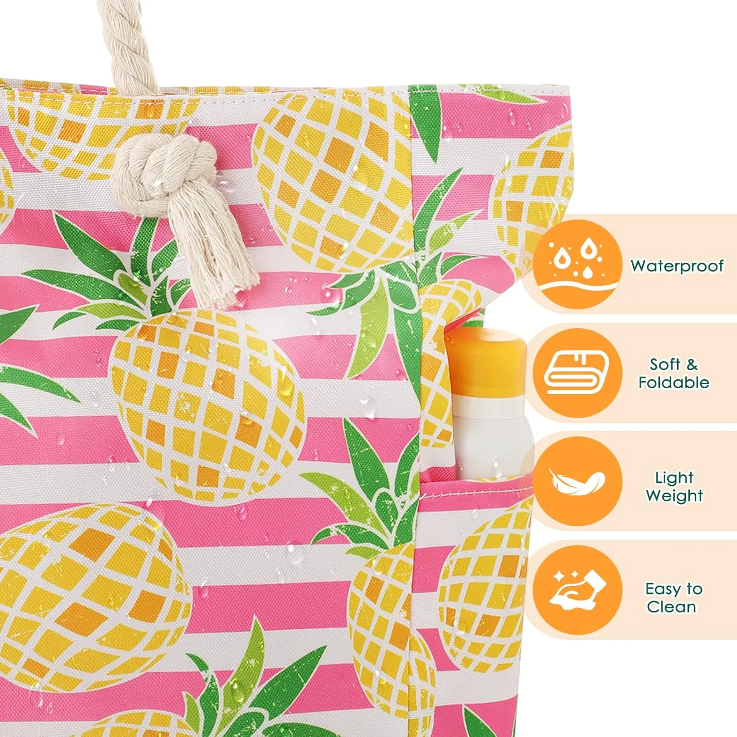 Beach Bags For Women - Large Beach Bags with Zipper Waterproof Sandproof Swim Pool Beach Bag