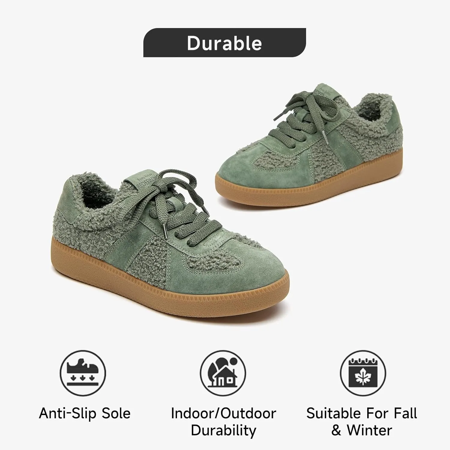 BEAU TODAY Sneaker Boots for Women,Fur Lined Winter Shoes for Women,Comfortable Platform Leather Retro OG Sneakers,Slip-on Tennis Runnig Trainer Shoes