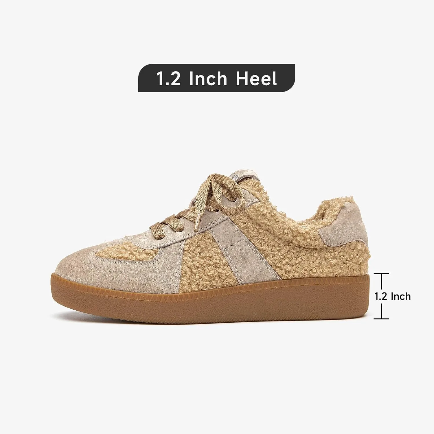 BEAU TODAY Sneaker Boots for Women,Fur Lined Winter Shoes for Women,Comfortable Platform Leather Retro OG Sneakers,Slip-on Tennis Runnig Trainer Shoes