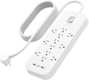 Belkin 12-Outlet Surge Protector Power Strip w/ 12 AC Outlets, 2 USB-A Ports and 1 USB-C Port, 6ft Cable, UL-listed w/ Overload & Overvoltage Protection   On/Off Switch - 3,480 Joules of Protection