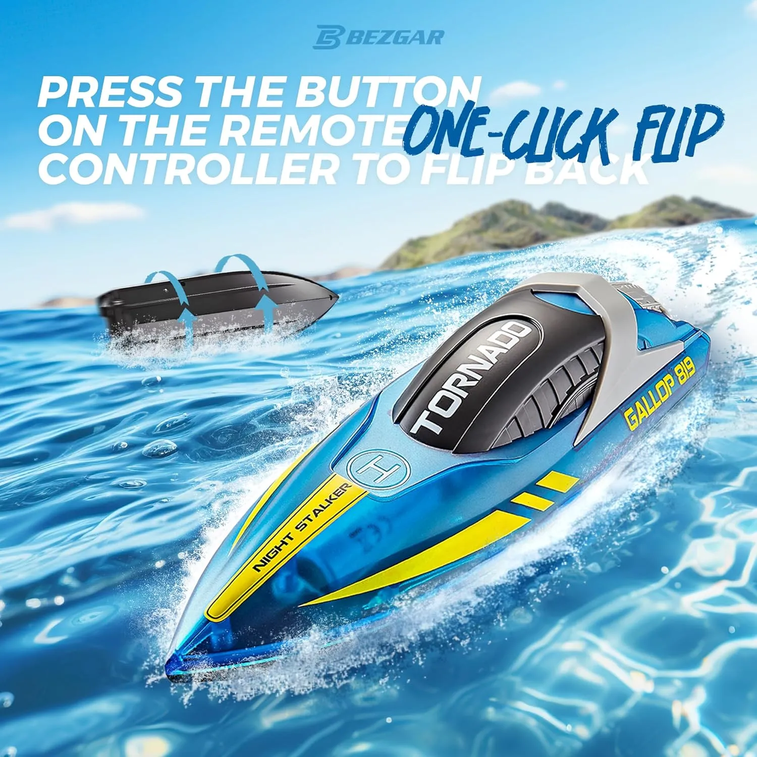 BEZGAR RC Boat | Pool Toys for Kids Ages 8-12, Remote Control Boat for Pool, Water Toys for Kids Ages 8-12, Radio Controlled Boats with Transparent Shell and Four-Color LED Light (Blue)