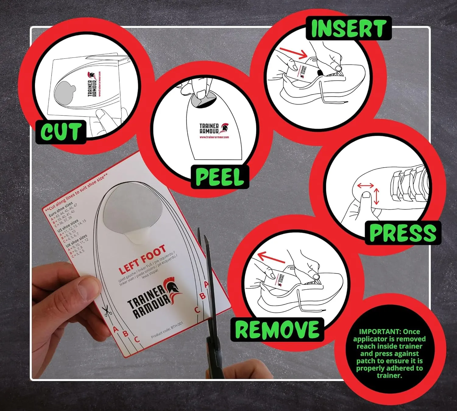 Big Toe Hole Preventer, self-Adhesive Patches with a Clever applicator - Shoe Toe Burst Toe Box Blowout Prevention Insert - Toe Hole Area Repair Patch - For Running Shoes and Sneakers