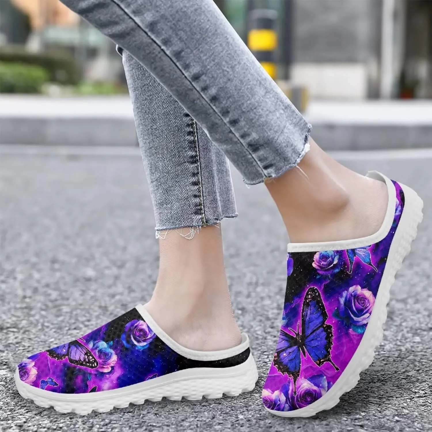 Binienty Women's Arch Support Round Toe Garden Clogs Slip On Breathable Mule Sneakers Wide Width Homen Slippers for Indoor Outdoor