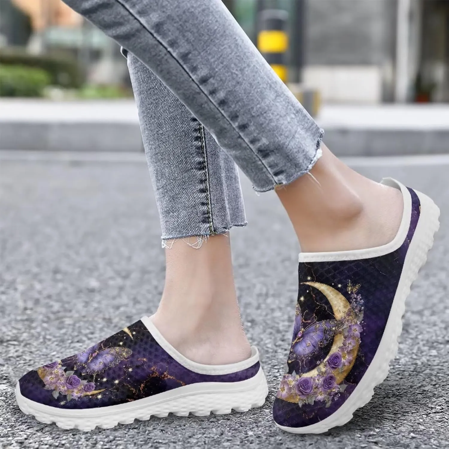 Binienty Women's Arch Support Round Toe Garden Clogs Slip On Breathable Mule Sneakers Wide Width Homen Slippers for Indoor Outdoor