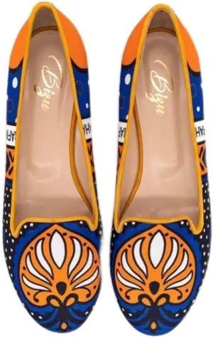 Bizu Moya Ballerina, Made in Italy, Leather Ballerina, African Textile, Limited -Edition Flat Shoe