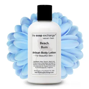 Body Lotion - Beach Bum Scent - Hand Crafted 8 fl oz / 240 ml Natural Artisan Skin Care for Hand, Face, & Body, Moisturize, Hydrate, & Protect. Made in the USA.