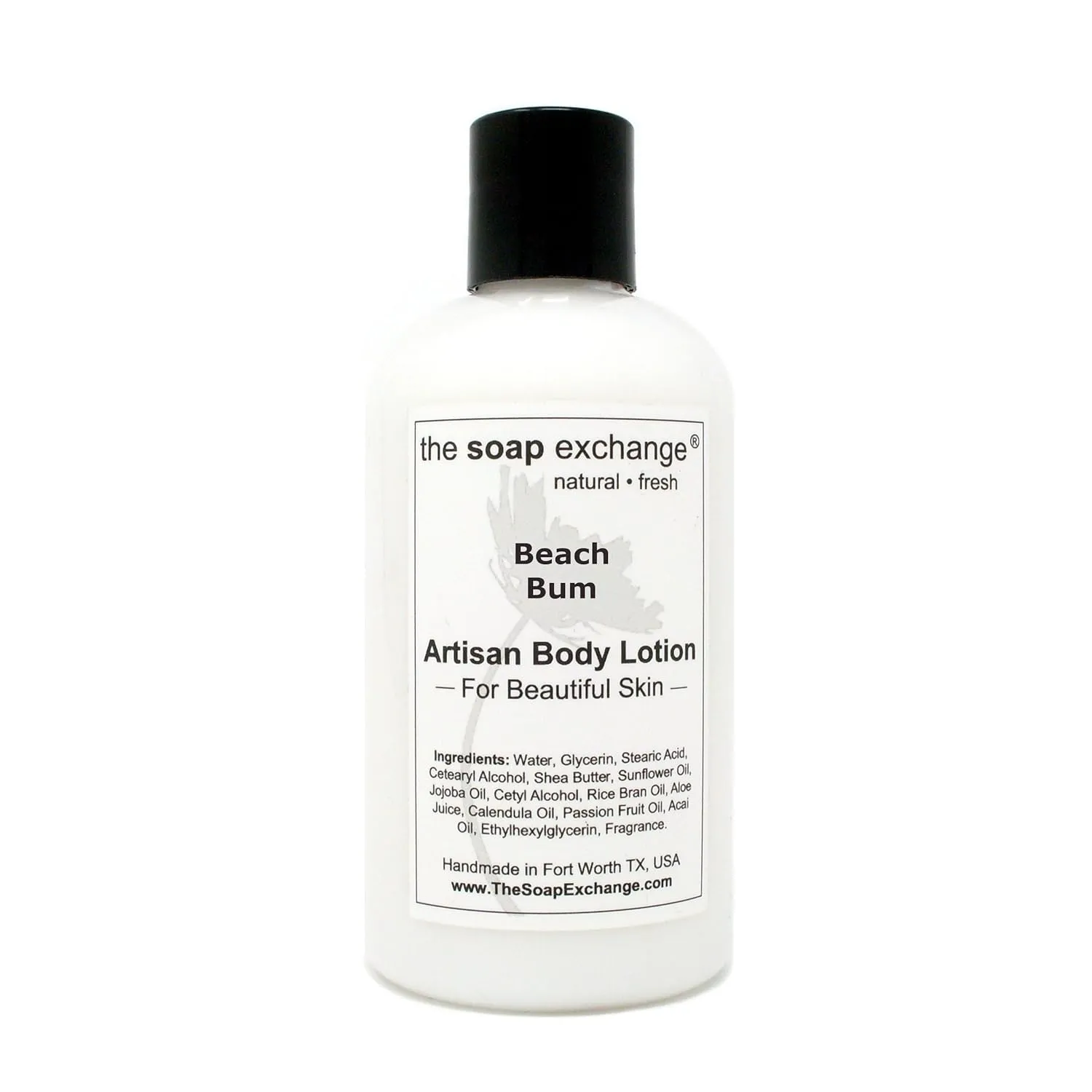 Body Lotion - Beach Bum Scent - Hand Crafted 8 fl oz / 240 ml Natural Artisan Skin Care for Hand, Face, & Body, Moisturize, Hydrate, & Protect. Made in the USA.