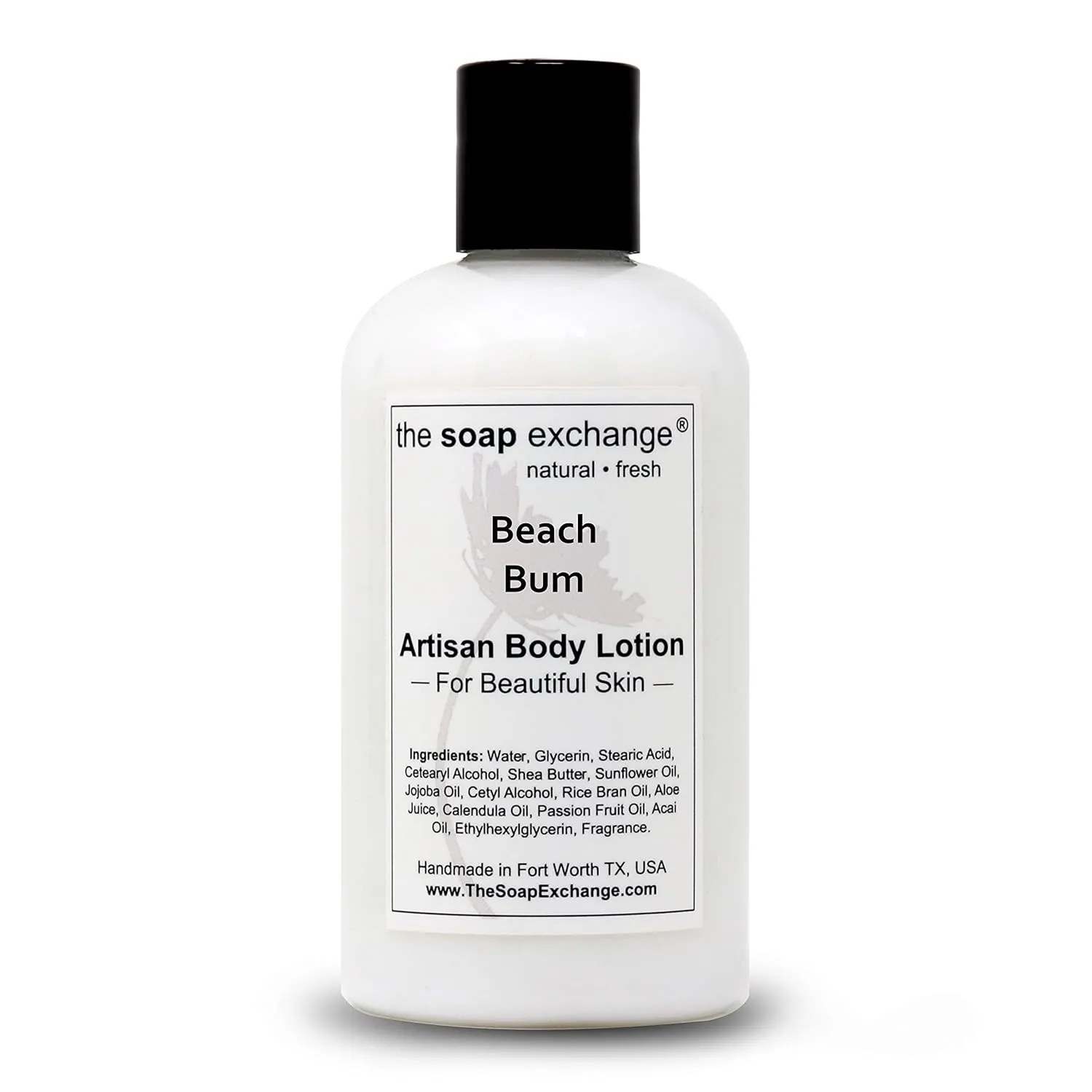 Body Lotion - Beach Bum Scent - Hand Crafted 8 fl oz / 240 ml Natural Artisan Skin Care for Hand, Face, & Body, Moisturize, Hydrate, & Protect. Made in the USA.