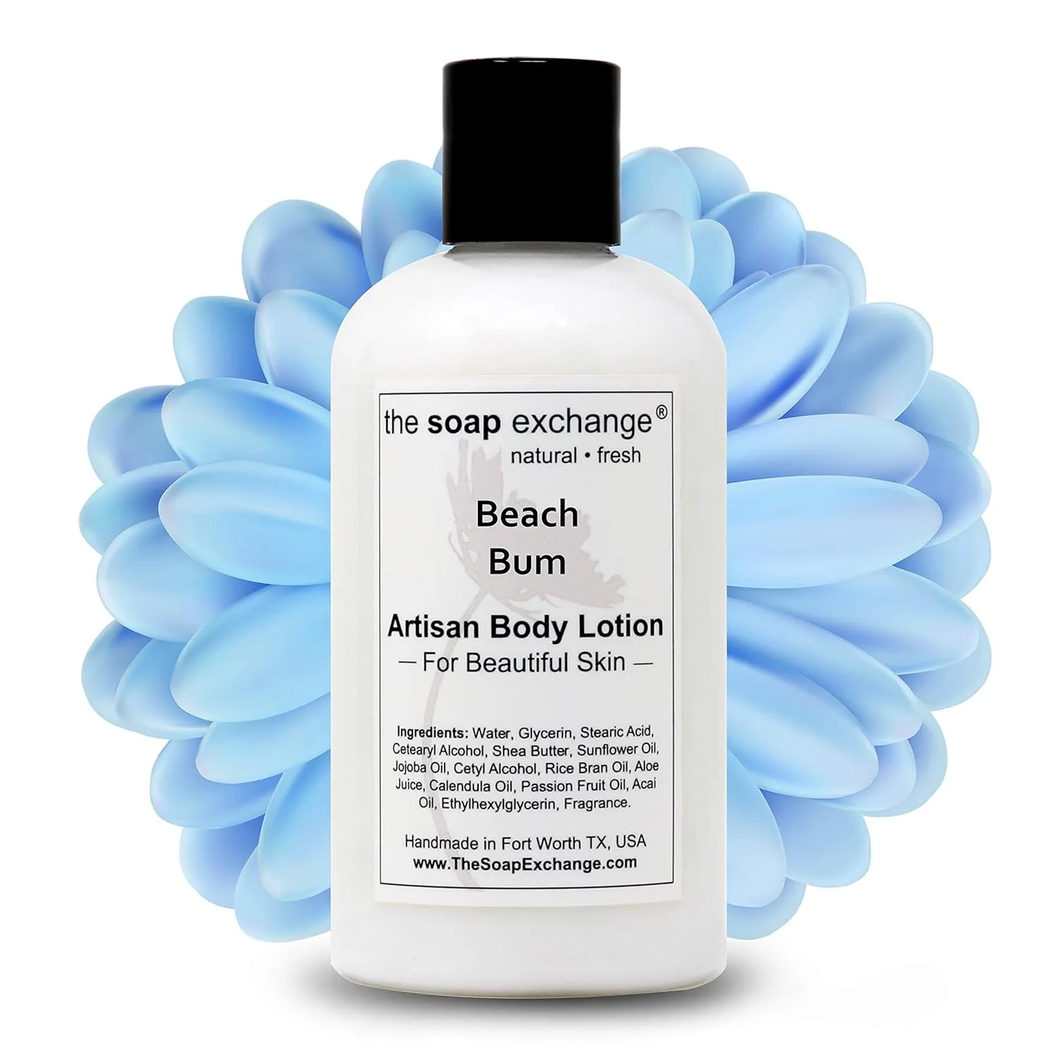 Body Lotion - Beach Bum Scent - Hand Crafted 8 fl oz / 240 ml Natural Artisan Skin Care for Hand, Face, & Body, Moisturize, Hydrate, & Protect. Made in the USA.