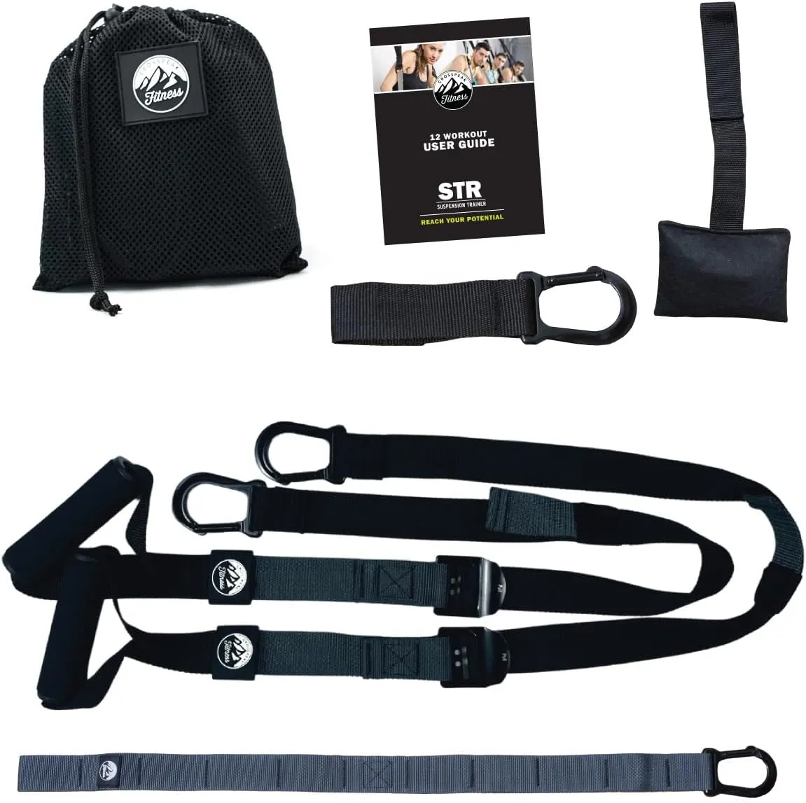 Bodyweight Trainer Kit - Suspension Resistance Training Straps for Full Body Workouts at Home- Black 2