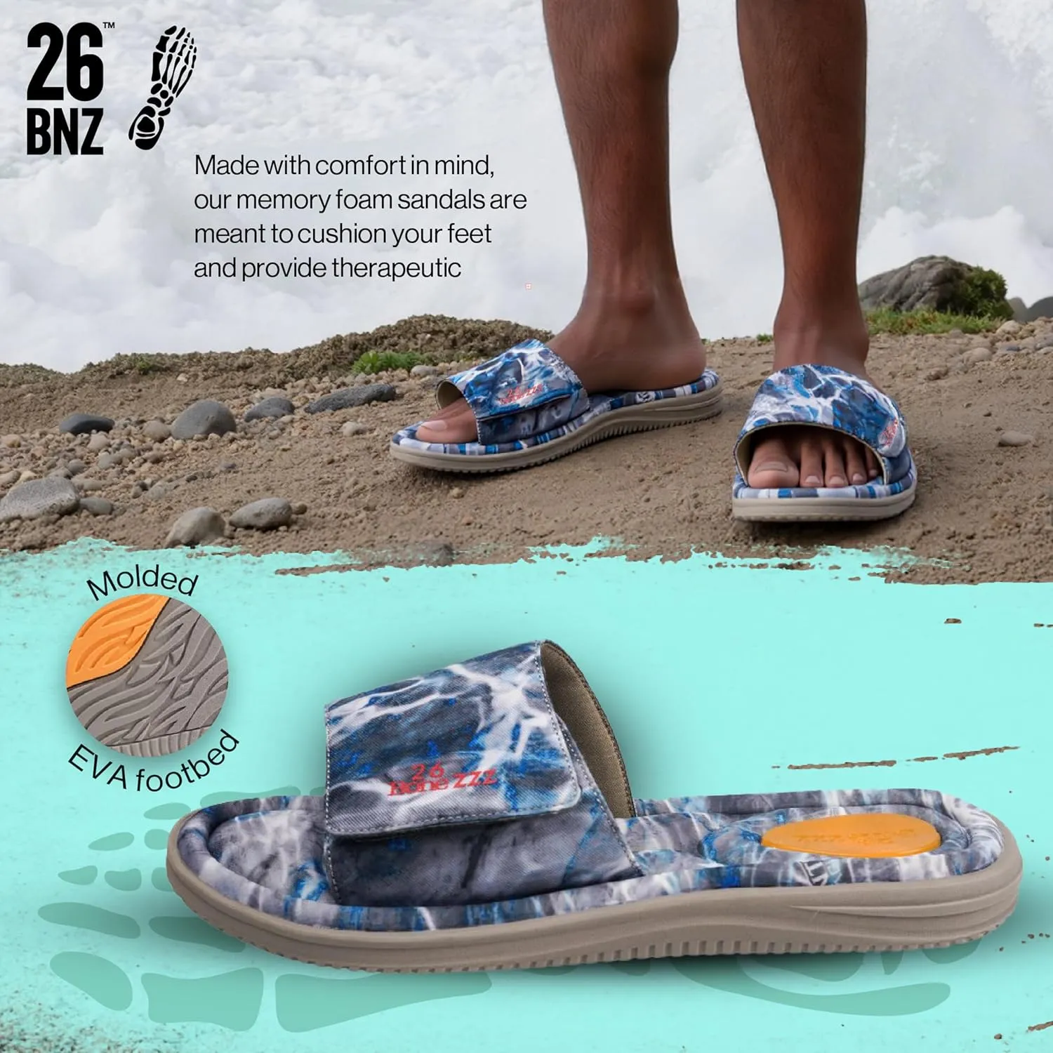 Bonezzz Glidezzz Memory Foam Slides – Recovery Sandals w/Heel Pad & EVA Traction