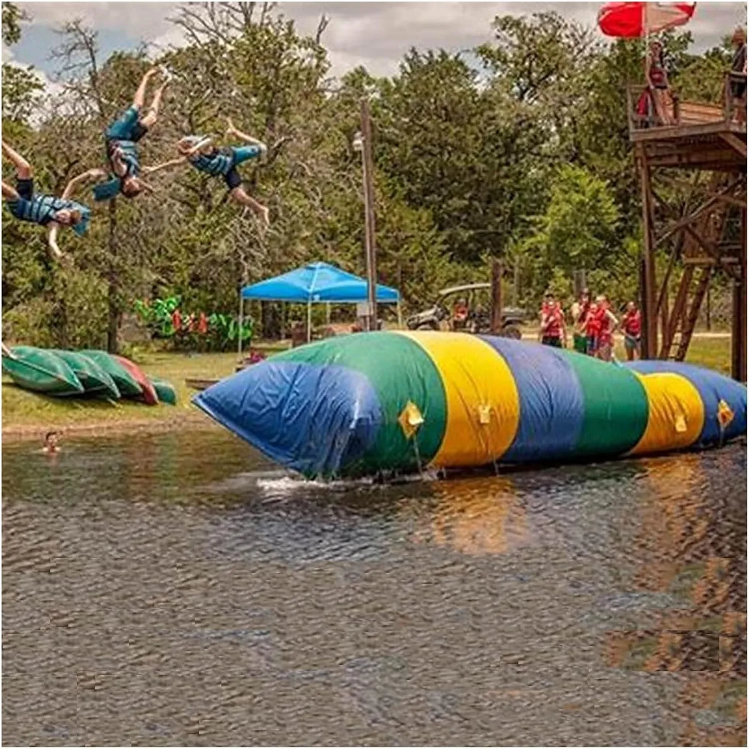 Bounce Swim Platform,Inflatable Water Trampoline, Inflatable Water Drop Diving Airbag Water Ejection Water Droplet Inflatable Water Bomb Pillow, Inflatable Water Polo Jumping, Water Toys(1.5*5m)