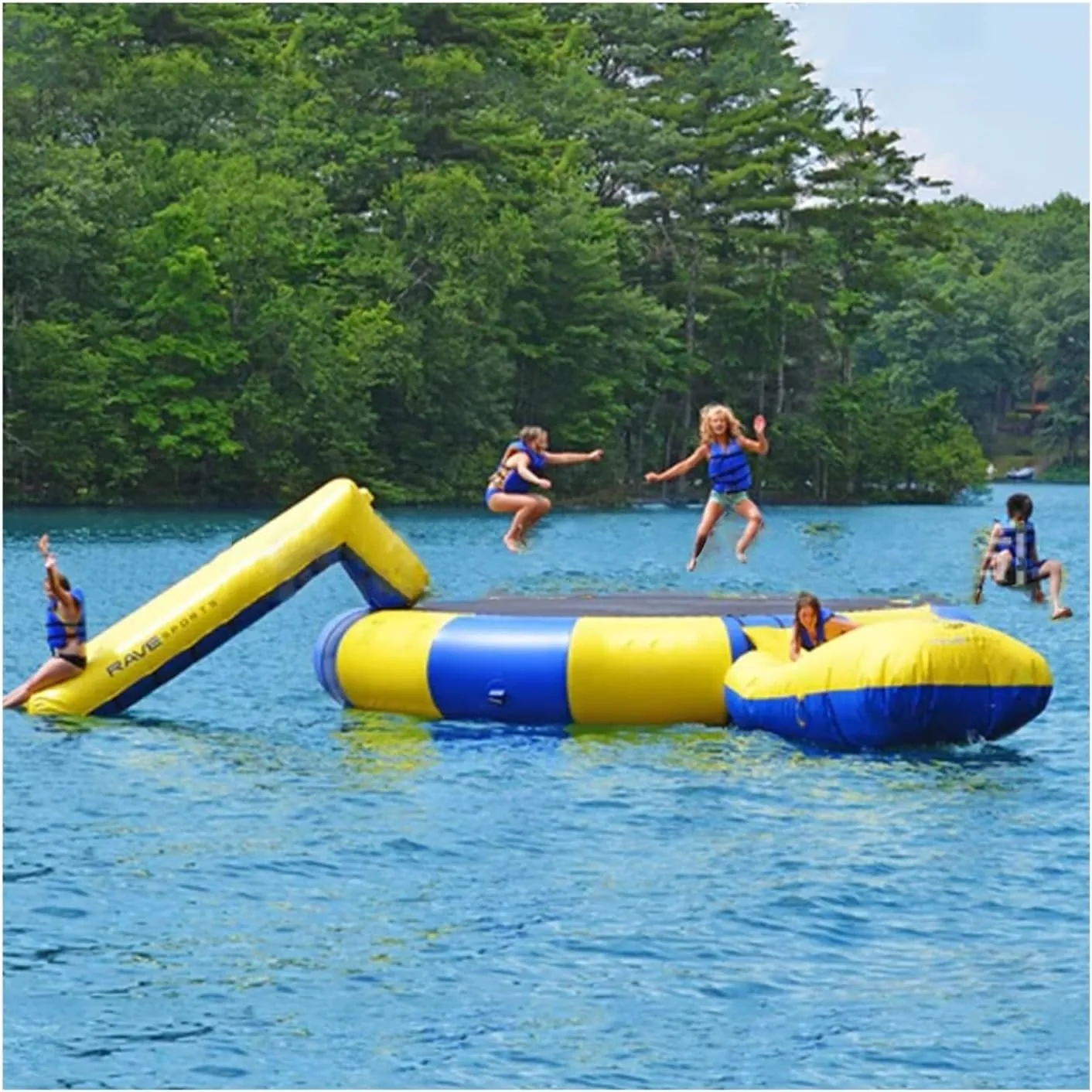 Bounce Swim Platform,Inflatable Water Trampoline, Water Trampoline Diameter PVC Inflatable Trampoline Floating Inflatable Water Trampoline Amusement Equipment,Water Trampoline with Slide(5m)