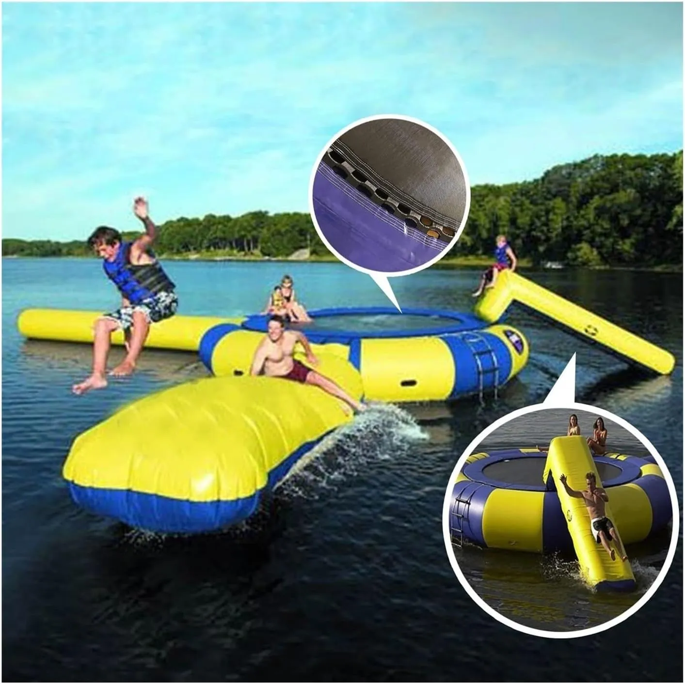 Bounce Swim Platform,Inflatable Water Trampoline, Water Trampoline Diameter PVC Inflatable Trampoline Floating Inflatable Water Trampoline Amusement Equipment,Water Trampoline with Slide(5m)