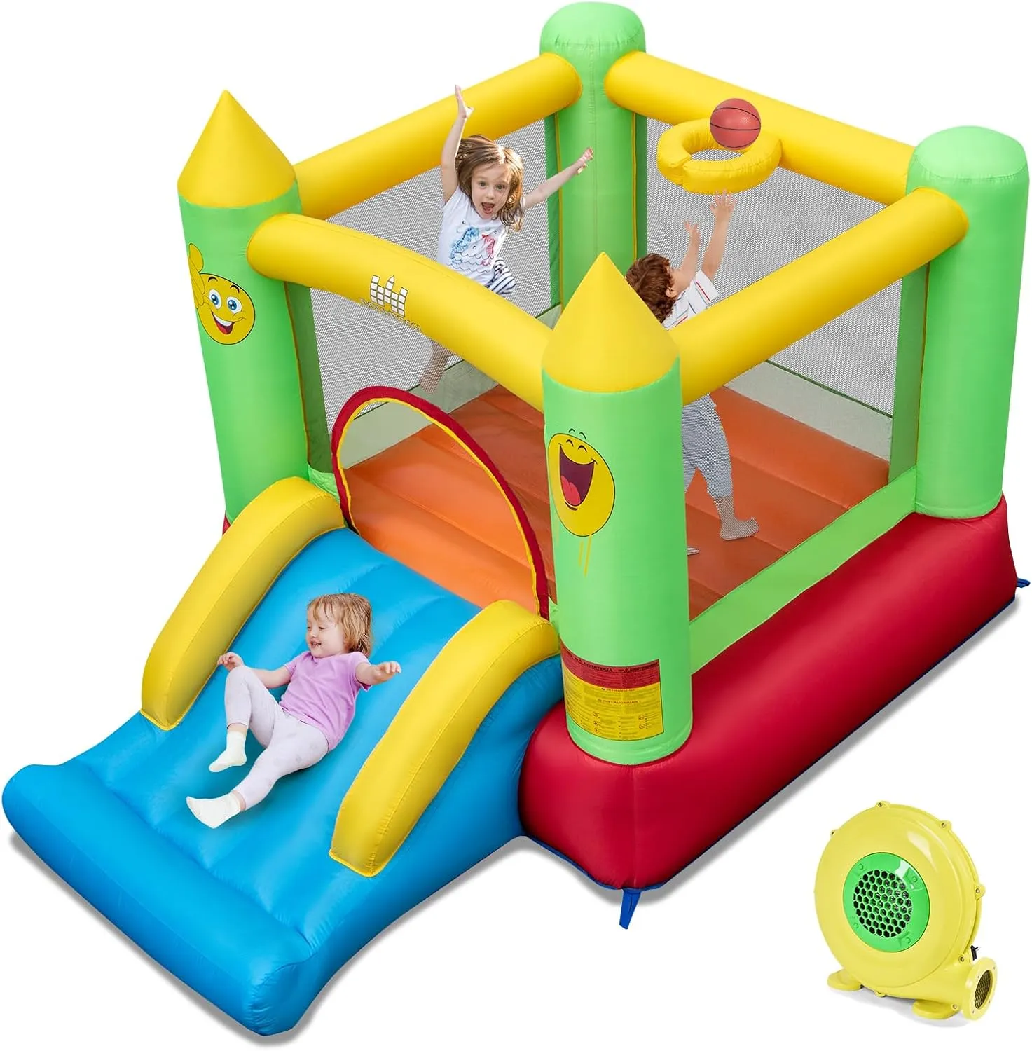 BOUNTECH Inflatable Bounce House, Bouncy House Castle for Kids Indoor Outdoor with Heavy Duty Jumping Area, Slide, 480W Blower, Mini Bounce House for Toddler Boys Girls Birthday Backyard Party Gifts