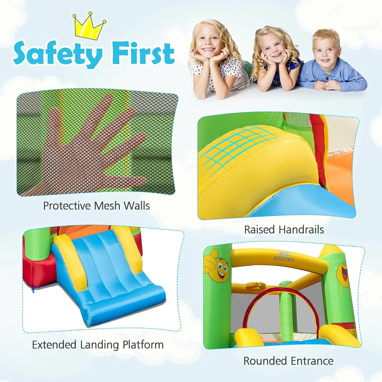 BOUNTECH Inflatable Bounce House, Bouncy House Castle for Kids Indoor Outdoor with Heavy Duty Jumping Area, Slide, 480W Blower, Mini Bounce House for Toddler Boys Girls Birthday Backyard Party Gifts