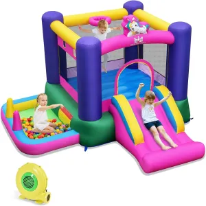 BOUNTECH Inflatable Bounce House with Ball Pit, Bouncy House for Kids Indoor Outdoor w/Large Jumping Area, Basketball Hoop, 480w Blower, Mini Bounce House for Boys Girls Backyard Birthday Party Gifts
